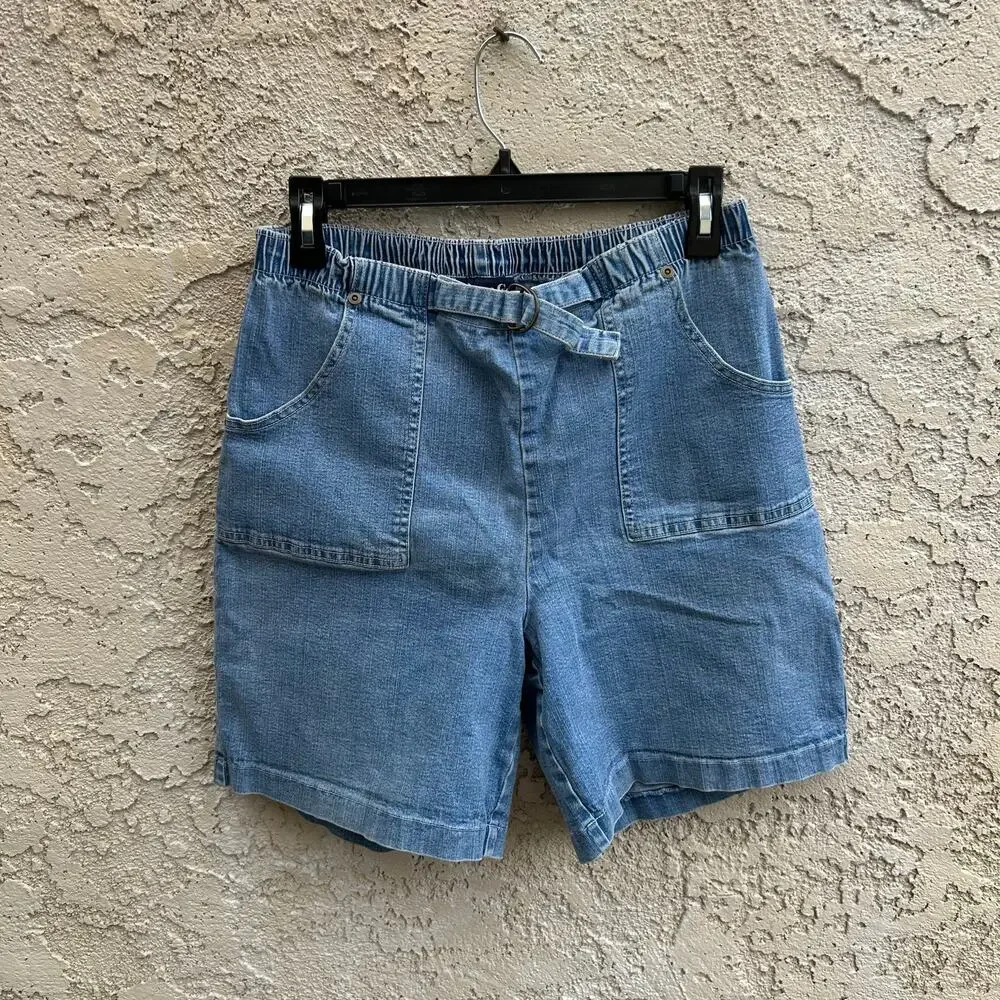Vintage Denim & Co Belted Denim Shorts Long Length Size Medium